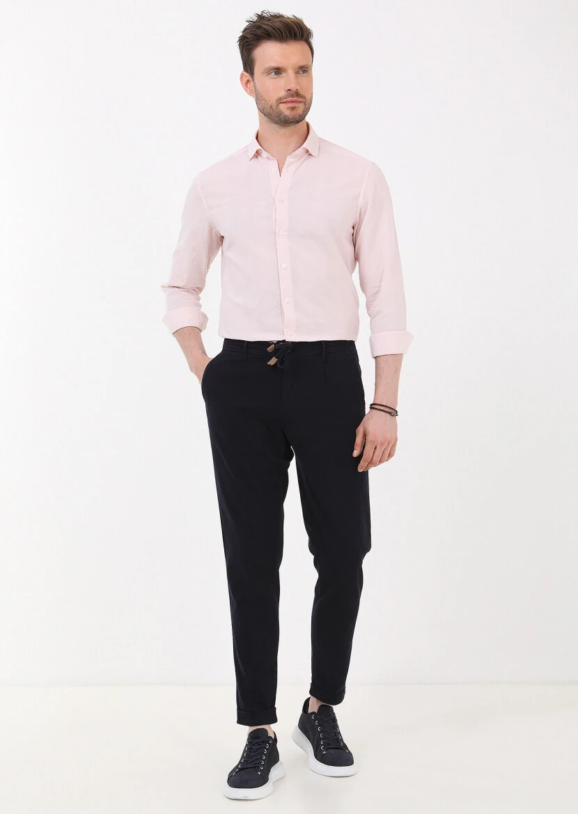 Lacivert Düz Dokuma Jogging Fit Casual Pamuk Karışımlı Pantolon - 2