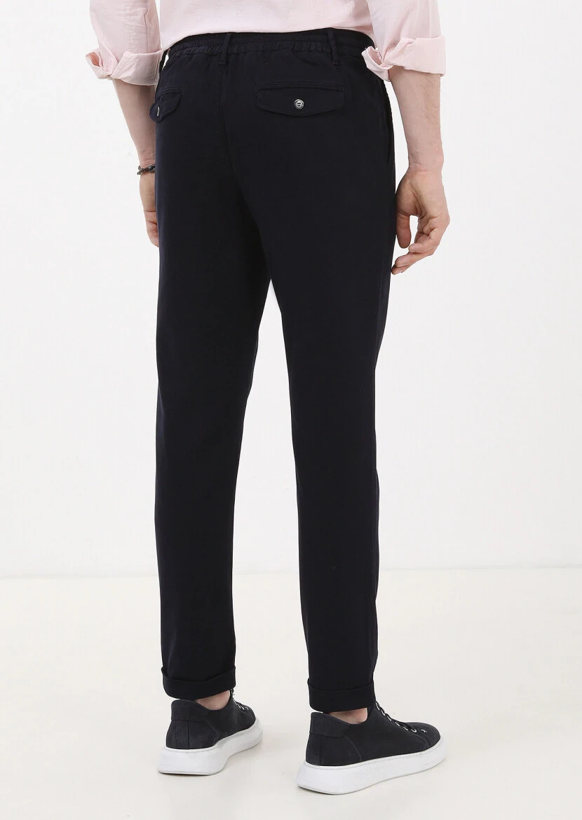 Lacivert Düz Dokuma Jogging Fit Casual Pamuk Karışımlı Pantolon - 4