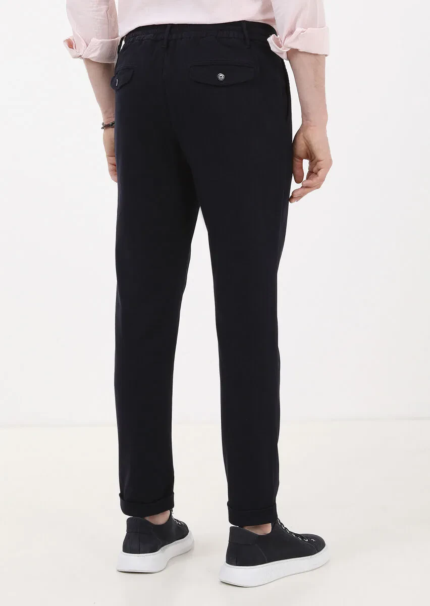 Lacivert Düz Dokuma Jogging Fit Casual Pamuk Karışımlı Pantolon - 4