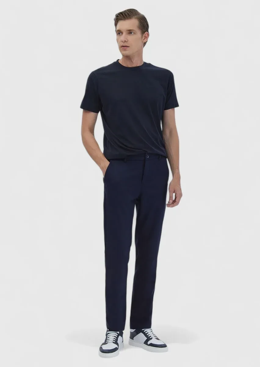 Lacivert Düz Dokuma Jogging Fit Casual Pamuk Karışımlı Pantolon - 1