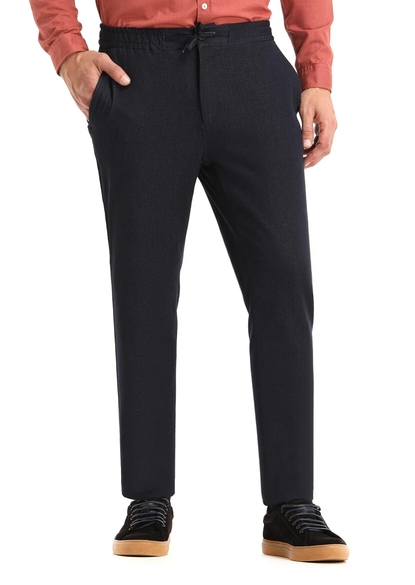 Lacivert Düz Dokuma Jogging Fit Casual Pantolon - 1