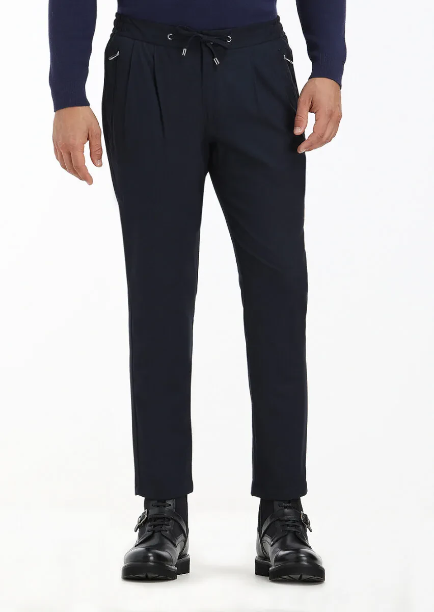 Lacivert Düz Dokuma Jogging Fit Casual Pantolon - 2