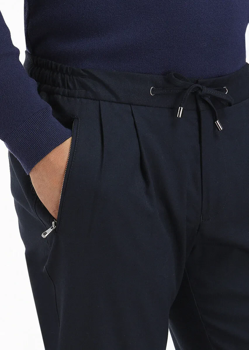 Lacivert Düz Dokuma Jogging Fit Casual Pantolon - 3