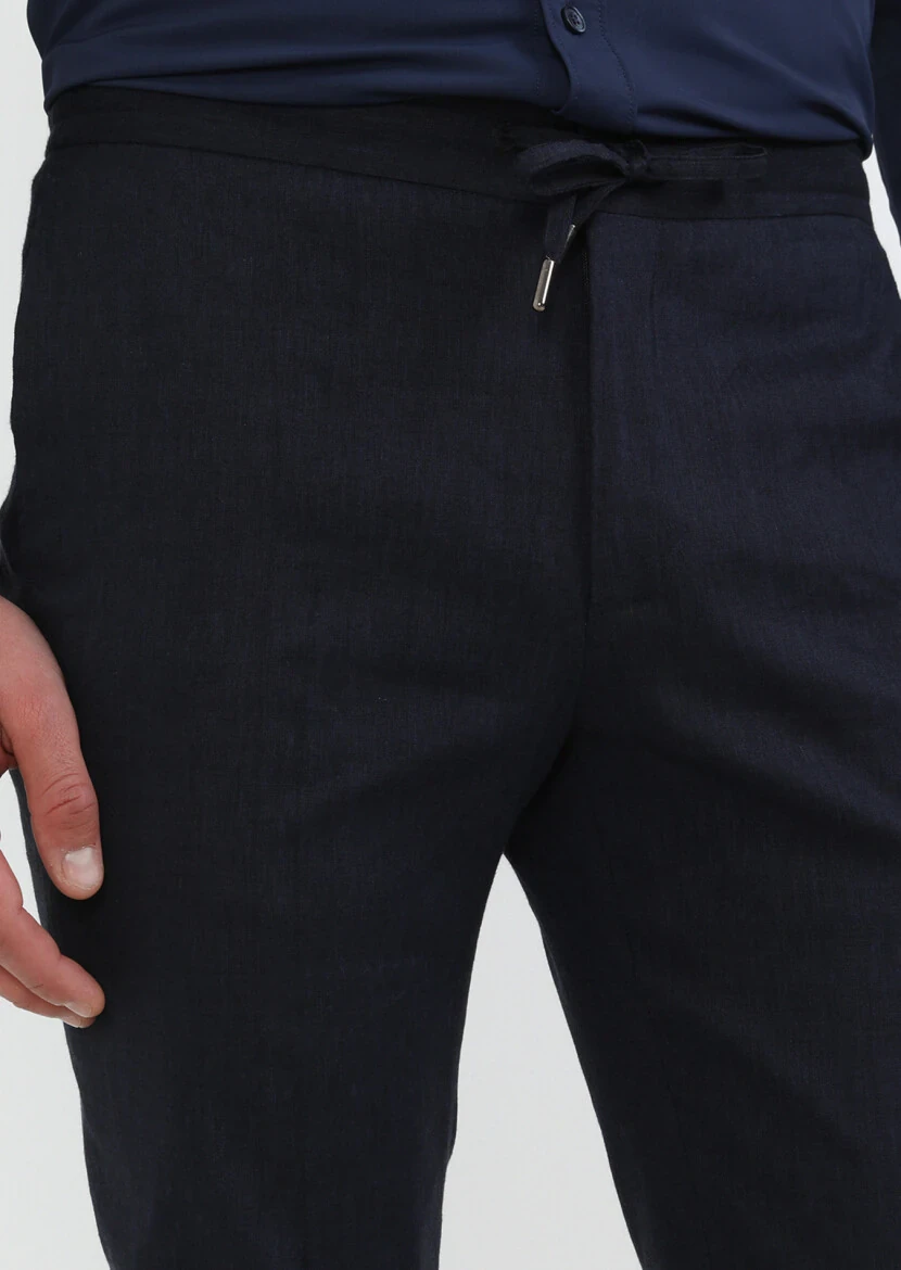 Lacivert Düz Dokuma Jogging Fit Spor Yün Karışımlı Pantolon - 3