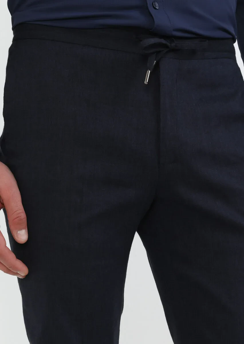 Lacivert Düz Dokuma Jogging Fit Spor Yün Karışımlı Pantolon - 3