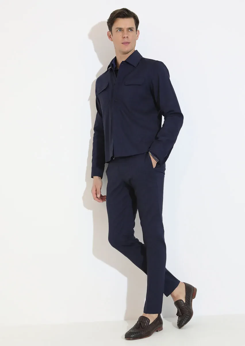 Lacivert Düz Dokuma Jogging Fit Spor Yün Karışımlı Pantolon - 4