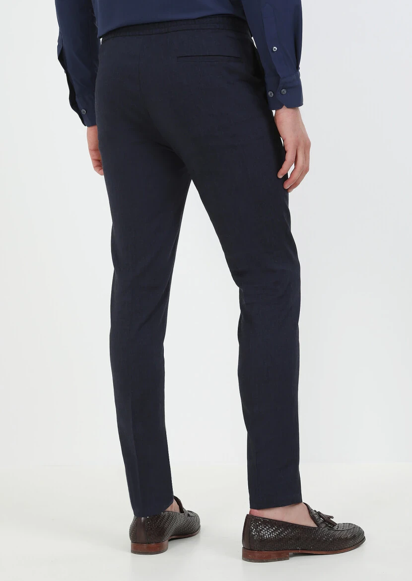 Lacivert Düz Dokuma Jogging Fit Spor Yün Karışımlı Pantolon - 5