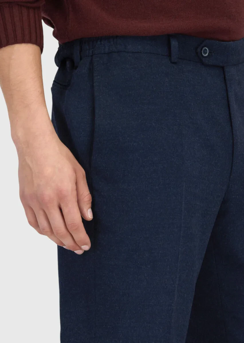 Lacivert Düz Dokuma Modern Fit Casual Pantolon - 4