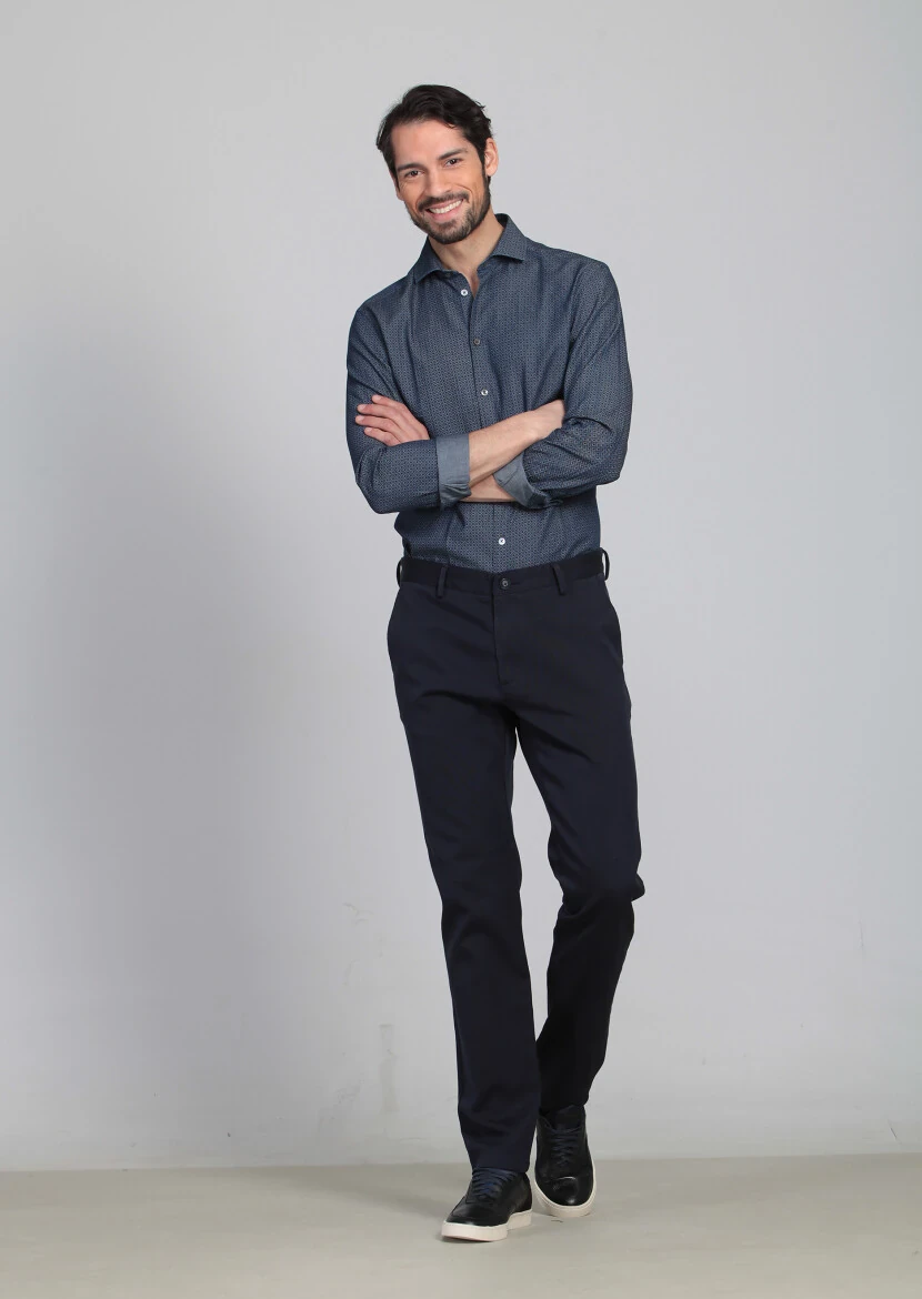 Lacivert Düz Dokuma Regular Fit Casual %100 Pamuk Pantolon 