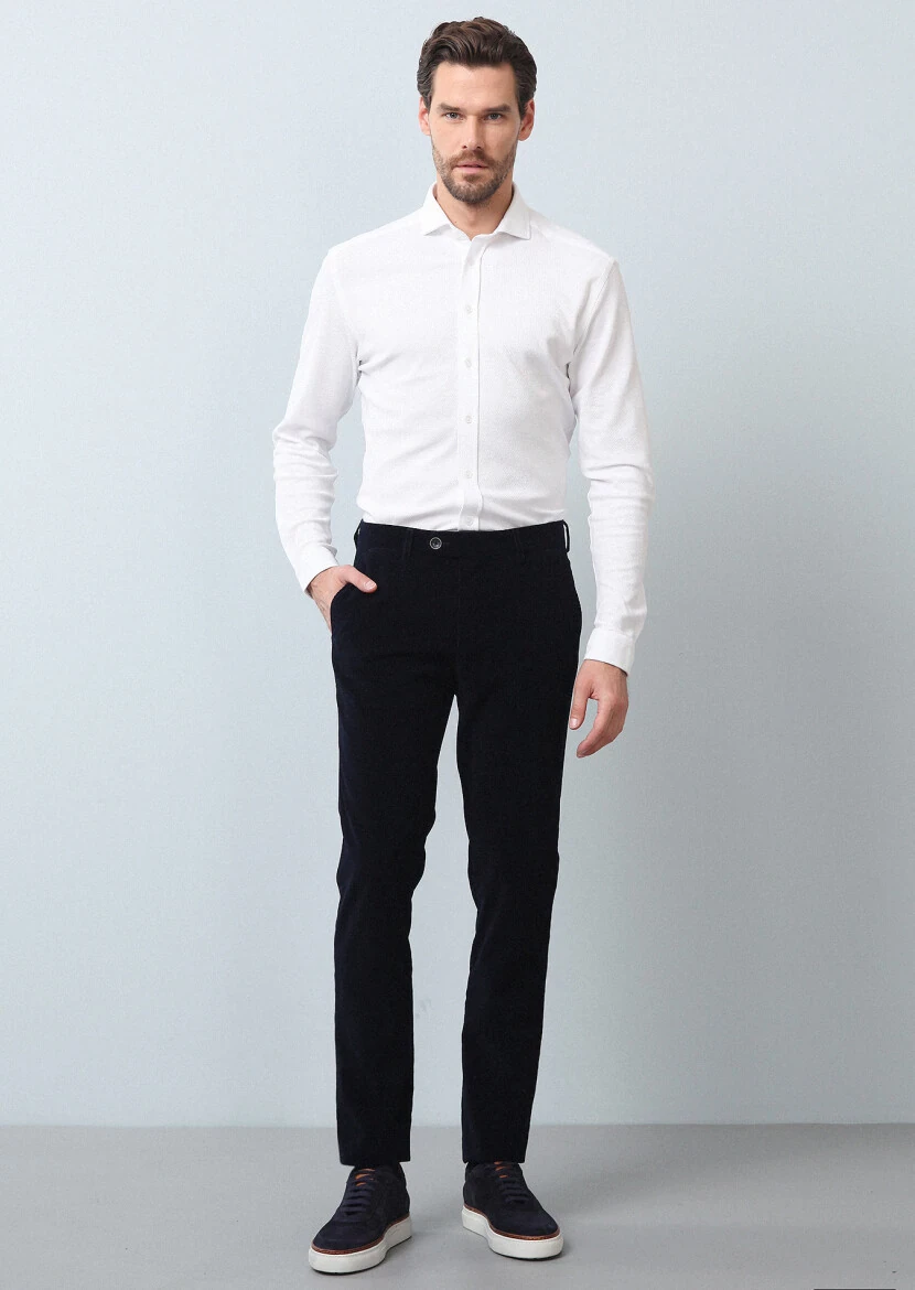 Lacivert Düz Dokuma Regular Fit Casual %100 Pamuk Pantolon - 1