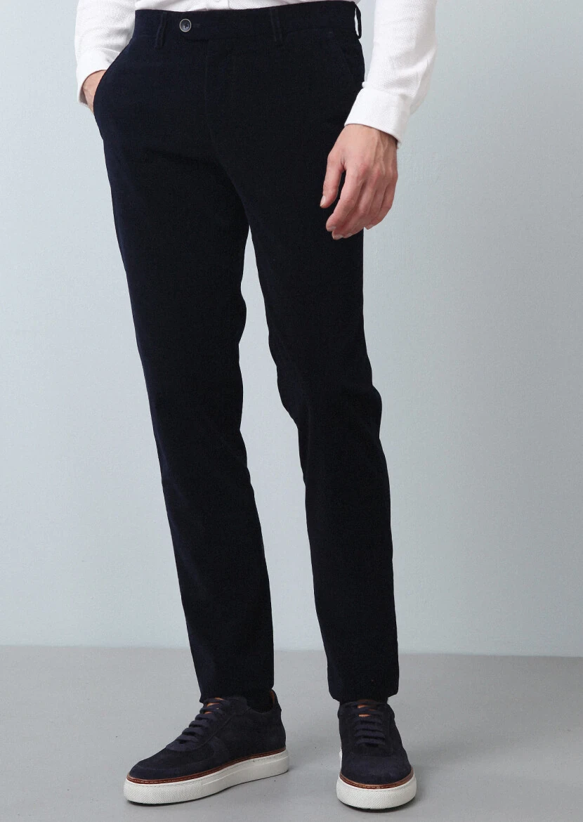 Lacivert Düz Dokuma Regular Fit Casual %100 Pamuk Pantolon 