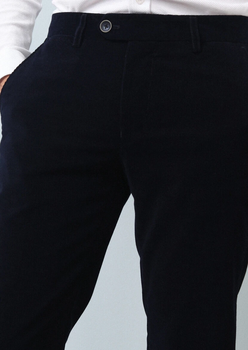 Lacivert Düz Dokuma Regular Fit Casual %100 Pamuk Pantolon - 3