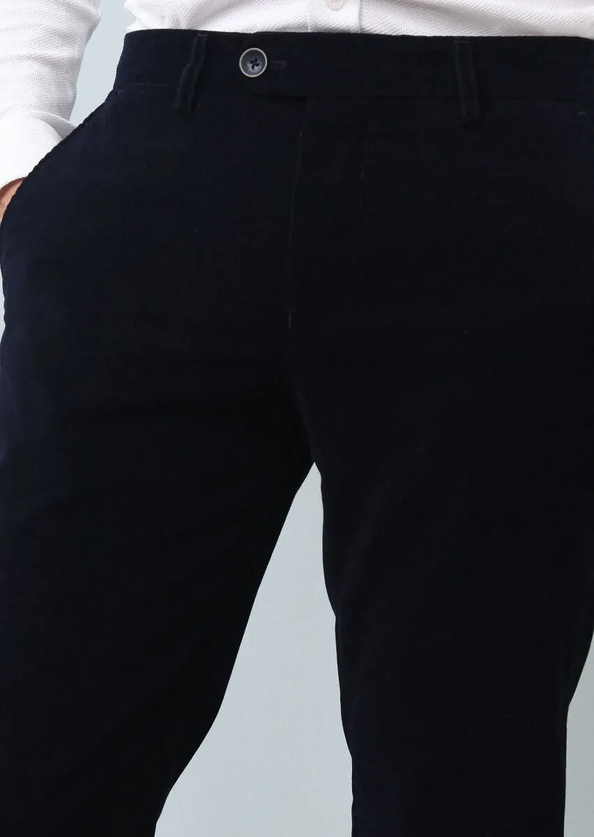 Lacivert Düz Dokuma Regular Fit Casual %100 Pamuk Pantolon - 3