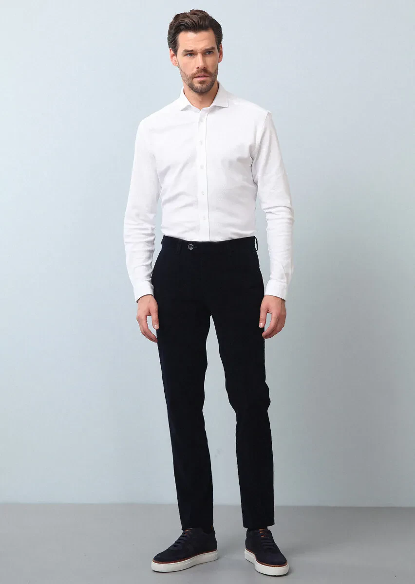 Lacivert Düz Dokuma Regular Fit Casual %100 Pamuk Pantolon - 4