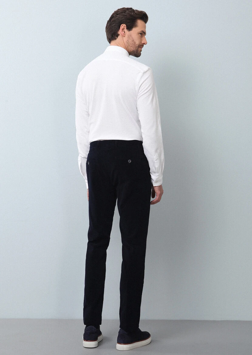 Lacivert Düz Dokuma Regular Fit Casual %100 Pamuk Pantolon - 5
