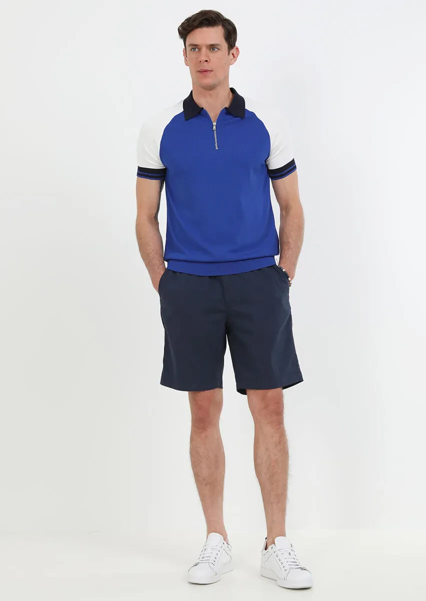 Lacivert Düz Dokuma Regular Fit Casual Pamuk Karışımlı Bermuda - 3