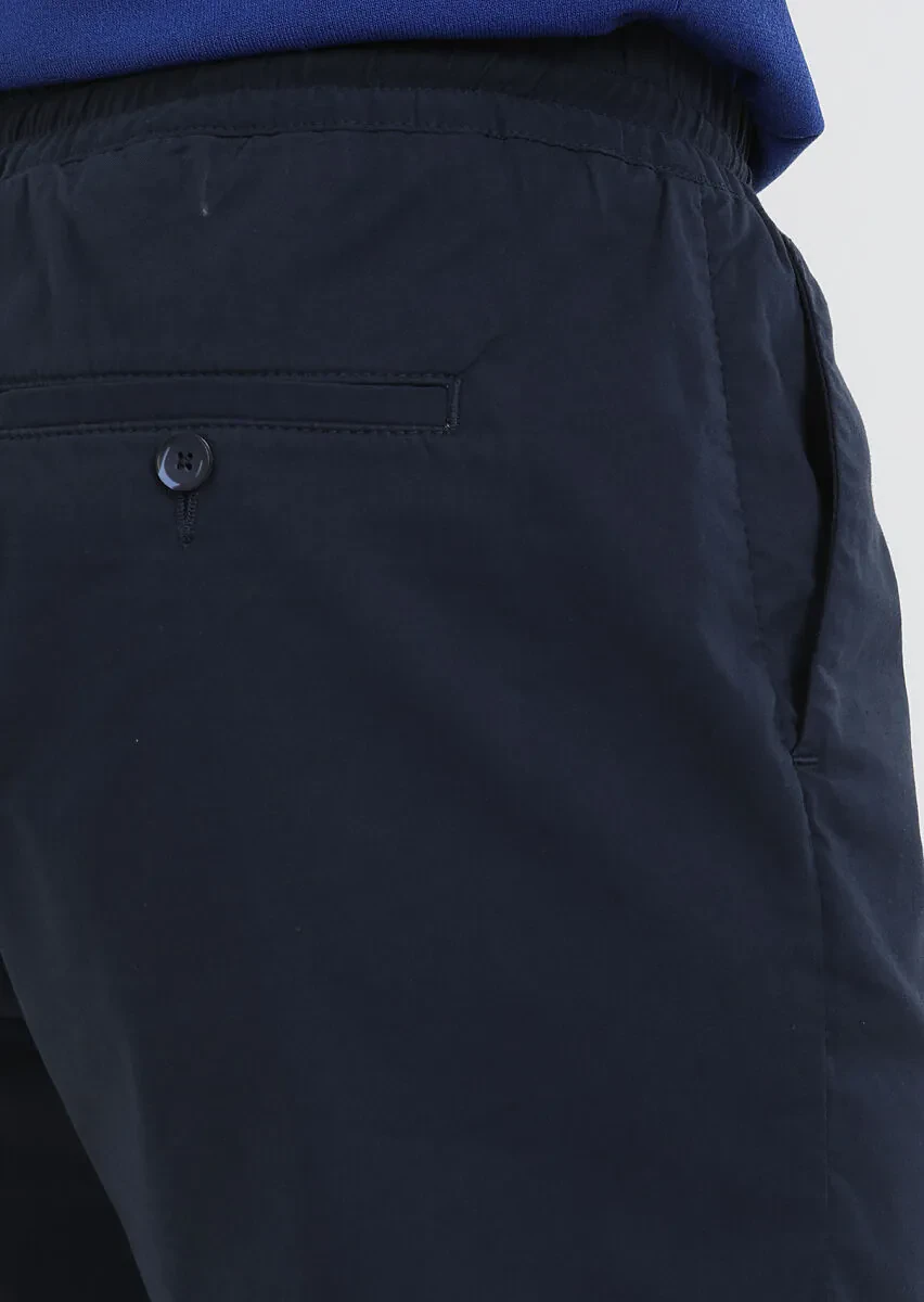 Lacivert Düz Dokuma Regular Fit Casual Pamuk Karışımlı Bermuda - 5