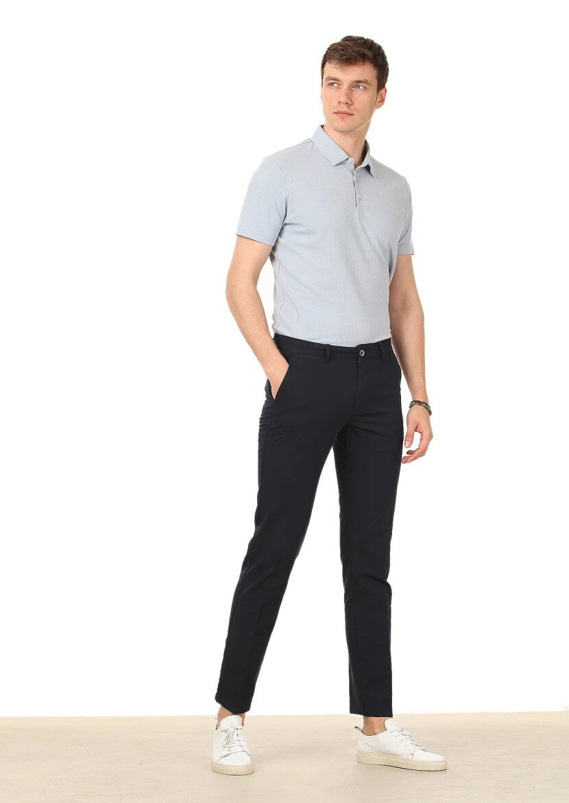 Lacivert Düz Dokuma Regular Fit Casual Pamuk Karışımlı Pantolon - 1