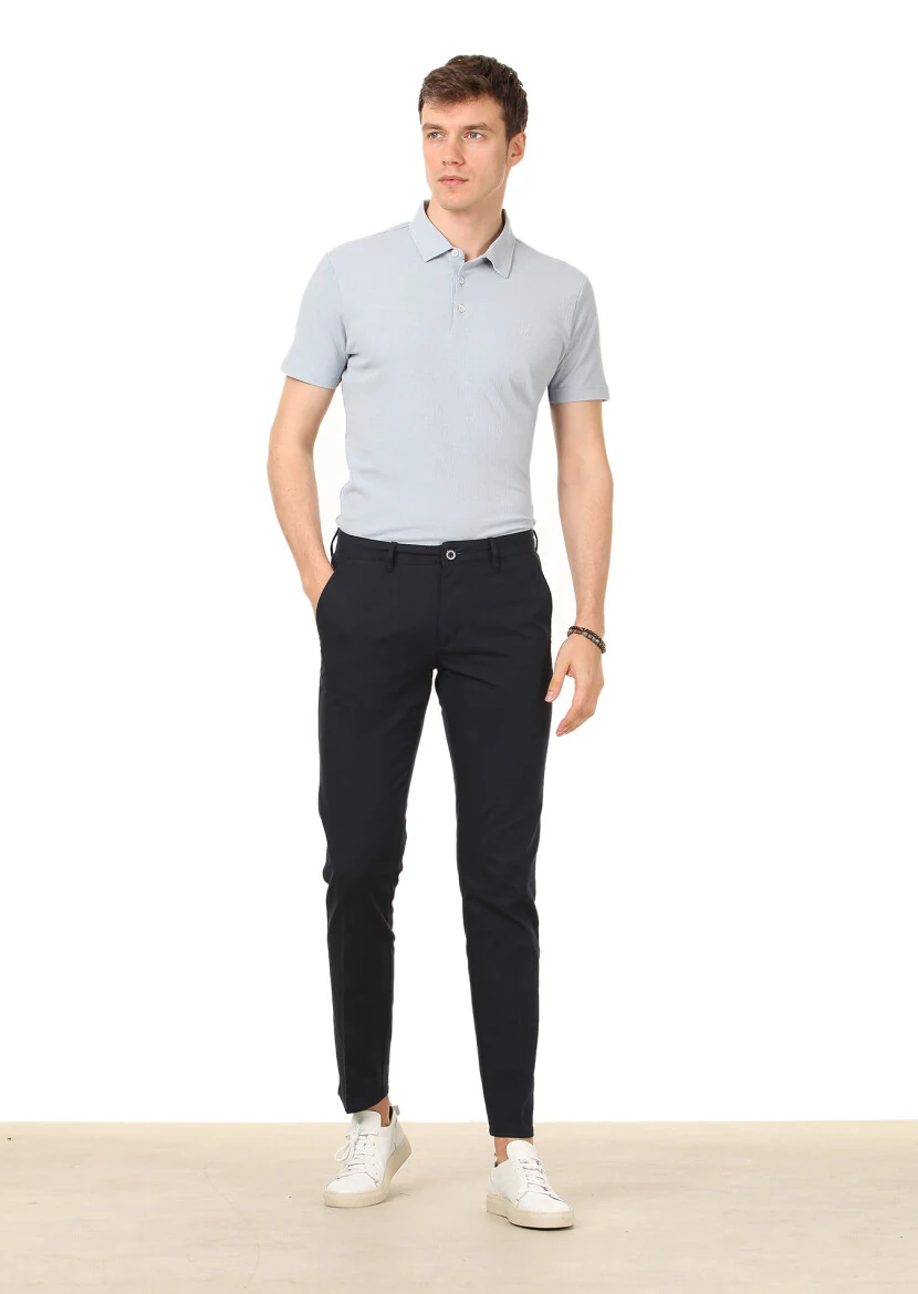 Lacivert Düz Dokuma Regular Fit Casual Pamuk Karışımlı Pantolon - 2