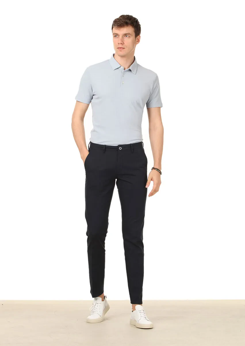 Lacivert Düz Dokuma Regular Fit Casual Pamuk Karışımlı Pantolon - 2