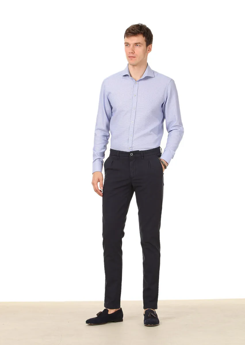 Lacivert Düz Dokuma Regular Fit Casual Pamuk Karışımlı Pantolon - 2