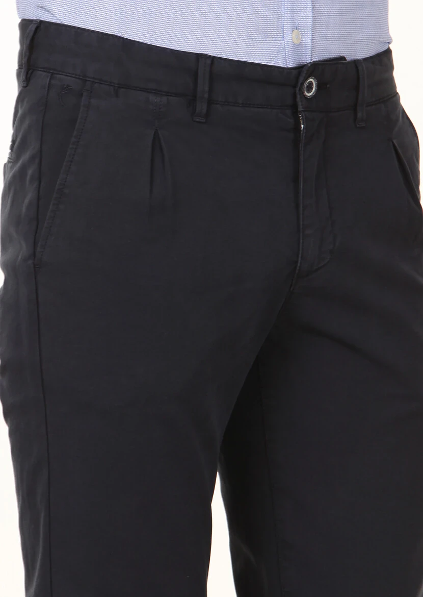 Lacivert Düz Dokuma Regular Fit Casual Pamuk Karışımlı Pantolon - 3