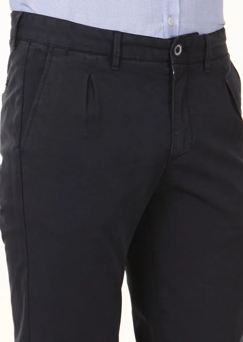 Lacivert Düz Dokuma Regular Fit Casual Pamuk Karışımlı Pantolon - 3