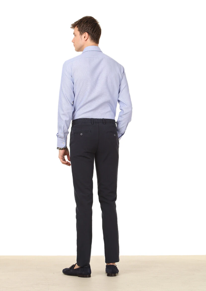 Lacivert Düz Dokuma Regular Fit Casual Pamuk Karışımlı Pantolon - 4