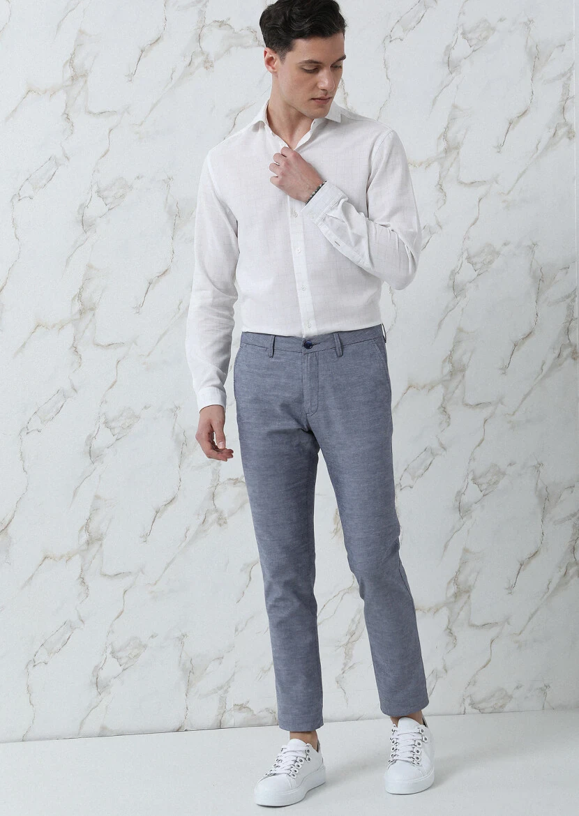 Lacivert Düz Dokuma Regular Fit Casual Pamuk Karışımlı Pantolon 