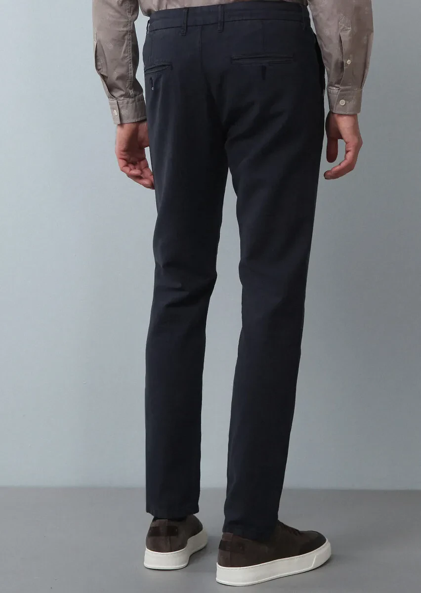 Lacivert Düz Dokuma Regular Fit Casual Pamuk Karışımlı Pantolon - 5