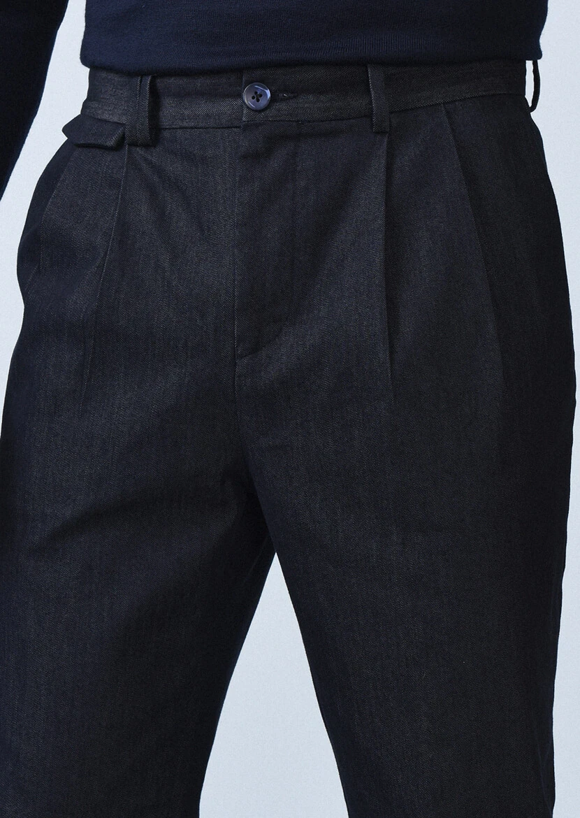 Lacivert Düz Dokuma Regular Fit Casual Pamuk Karışımlı Pantolon - 1