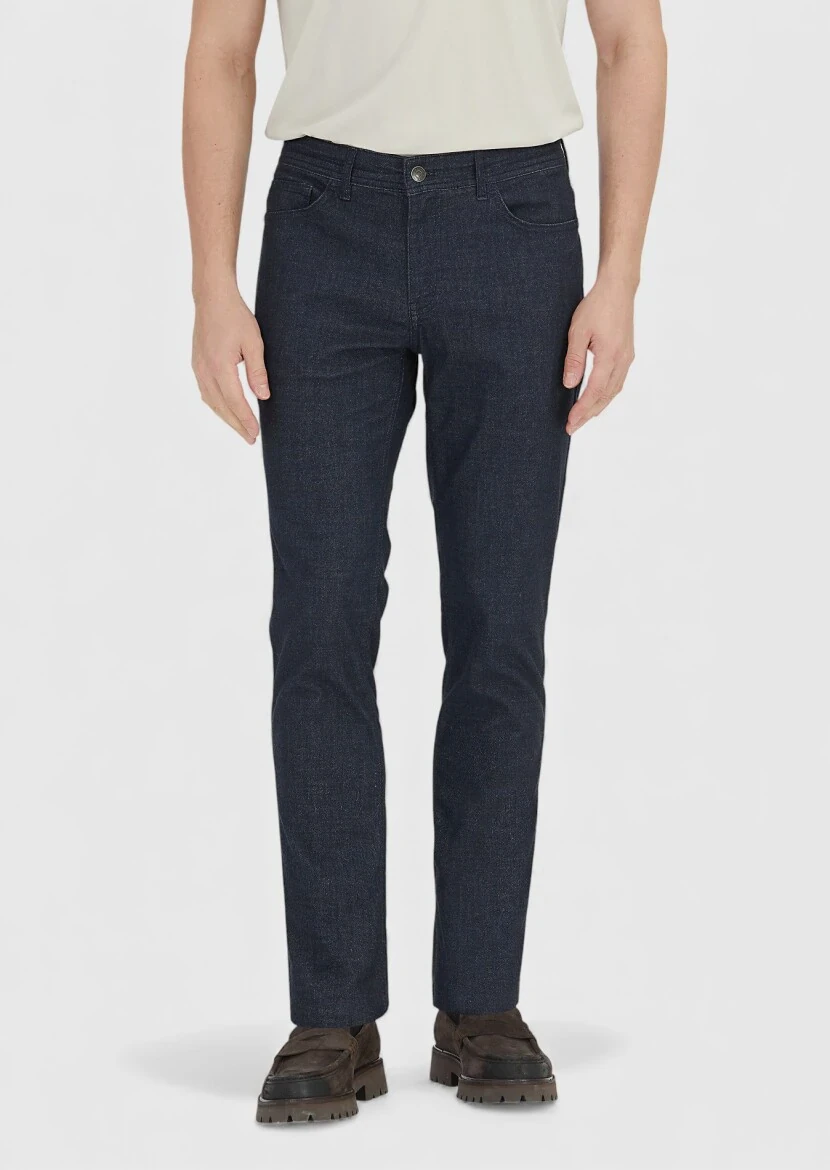 Lacivert Düz Dokuma Regular Fit Casual Pamuk Karışımlı Pantolon - 2