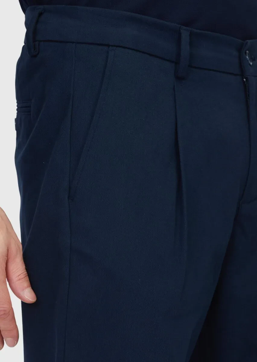 Lacivert Düz Dokuma Regular Fit Casual Pamuk Karışımlı Pantolon - 3