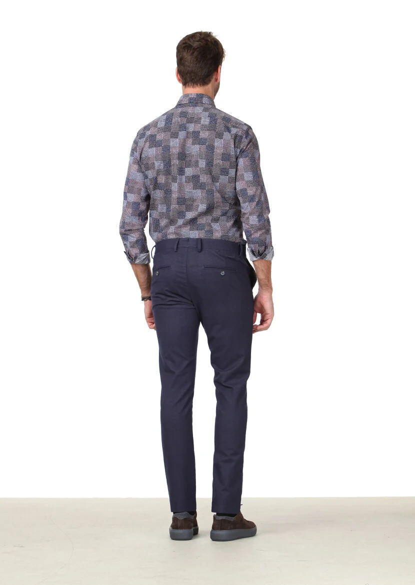 Lacivert Düz Dokuma Regular Fit Casual Pantolon - 4