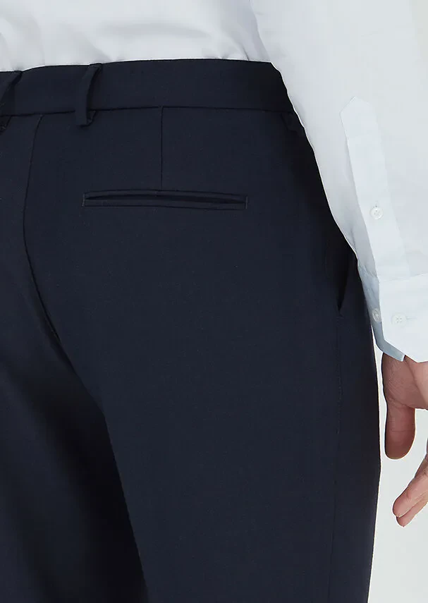 Lacivert Düz Dokuma Regular Fit Casual Yün Karışımlı Pantolon - 4