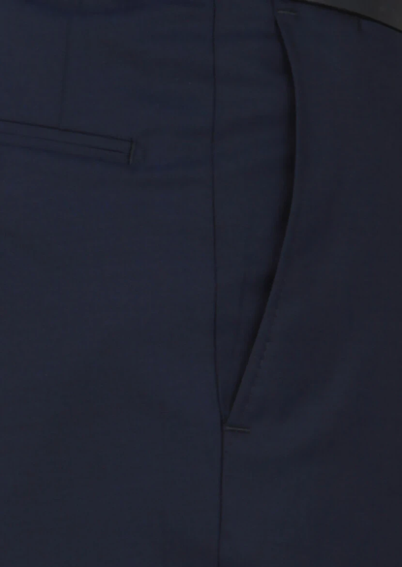 Lacivert Düz Dokuma Regular Fit Klasik %100 Yün Pantolon - 3