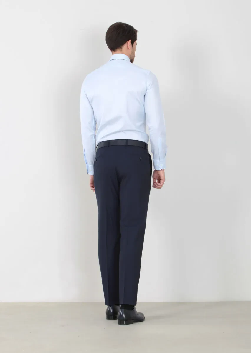 Lacivert Düz Dokuma Regular Fit Klasik %100 Yün Pantolon - 4