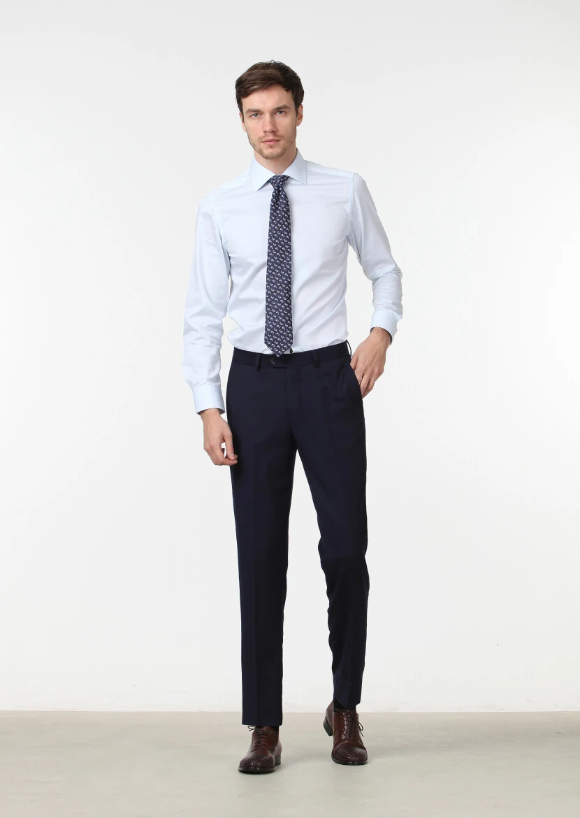 Lacivert Düz Dokuma Regular Fit Klasik %100 Yün Pantolon 