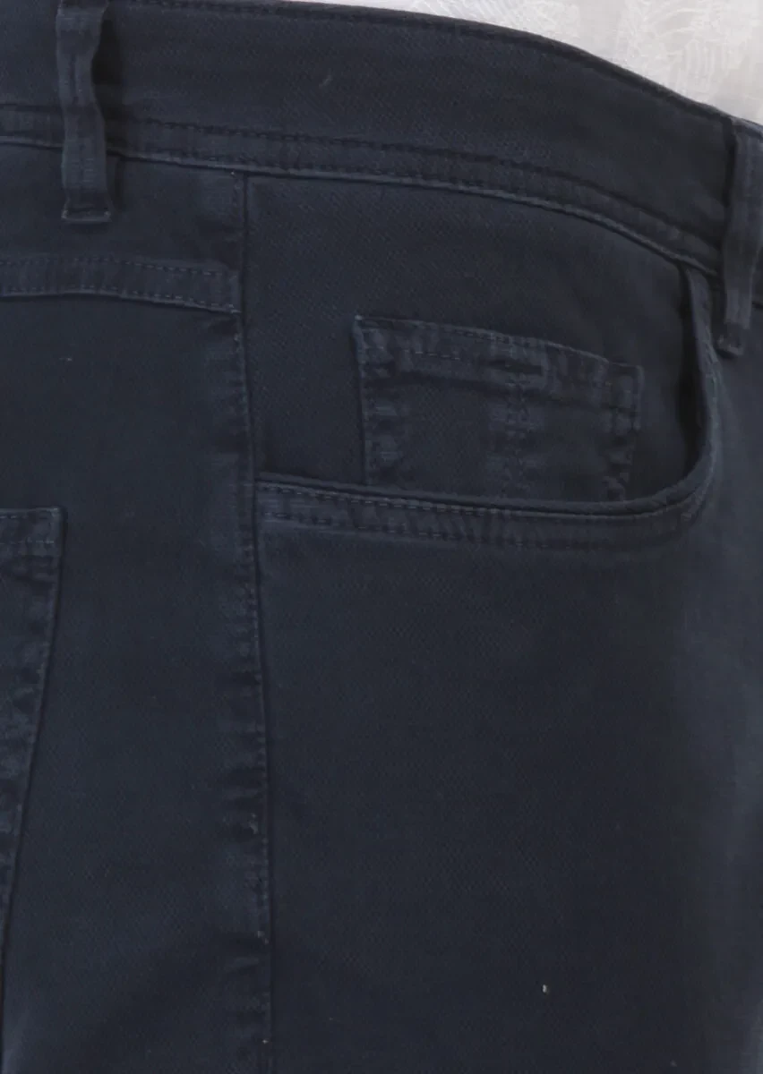 Lacivert Düz Dokuma Slim Fit Casual Pamuk Karışımlı Pantolon - 5