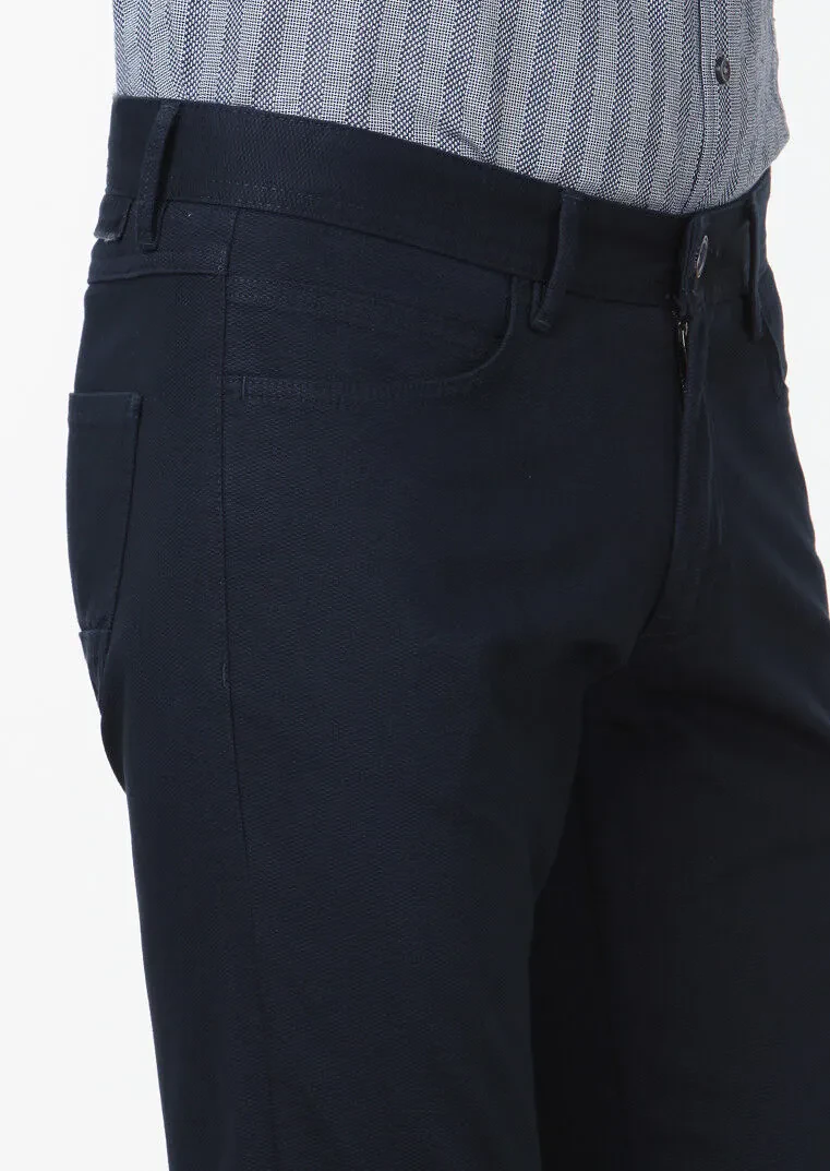 Lacivert Düz Dokuma Slim Fit Casual Pamuk Karışımlı Pantolon - 3