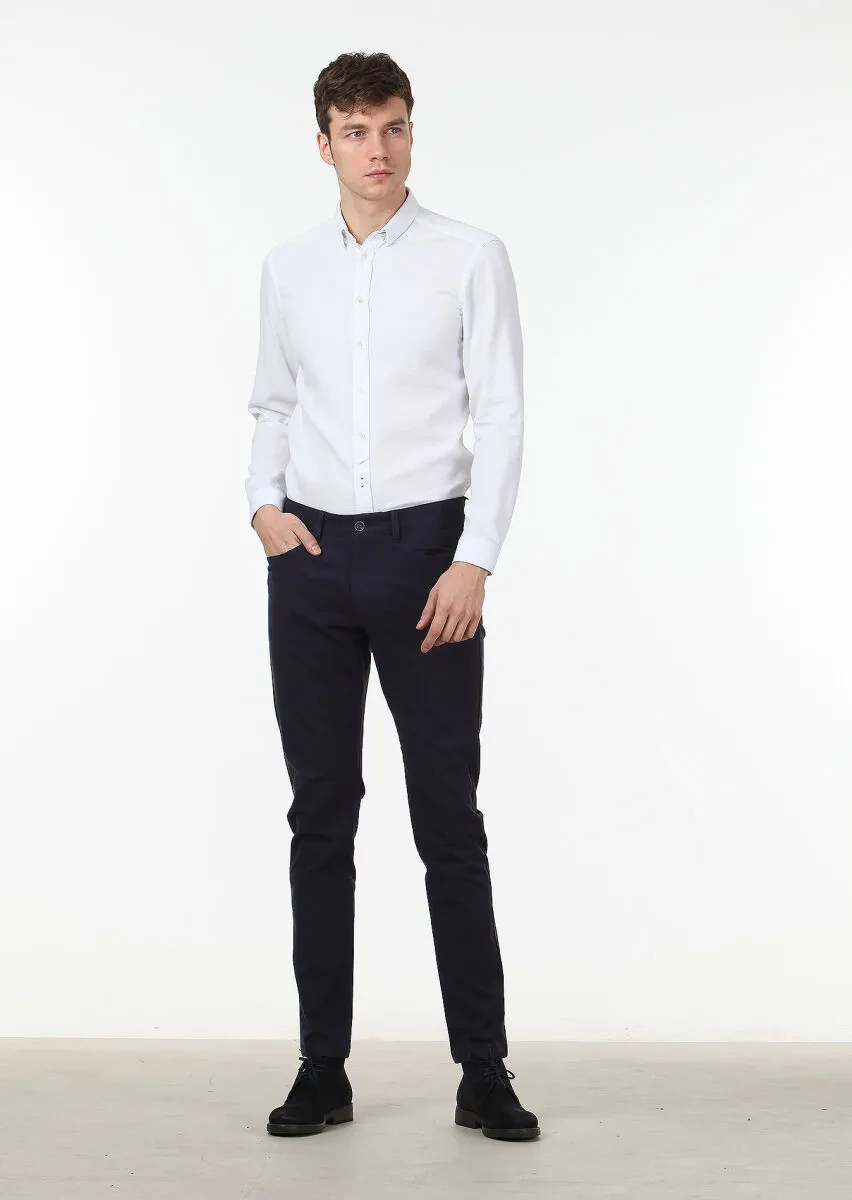 Lacivert Düz Dokuma Slim Fit Casual Pamuk Karışımlı Pantolon - 2