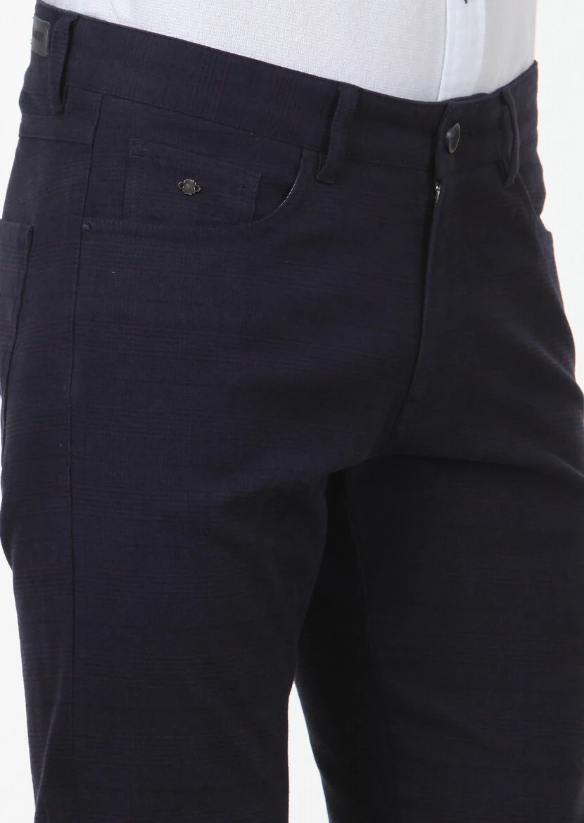 Lacivert Düz Dokuma Slim Fit Casual Pamuk Karışımlı Pantolon - 3