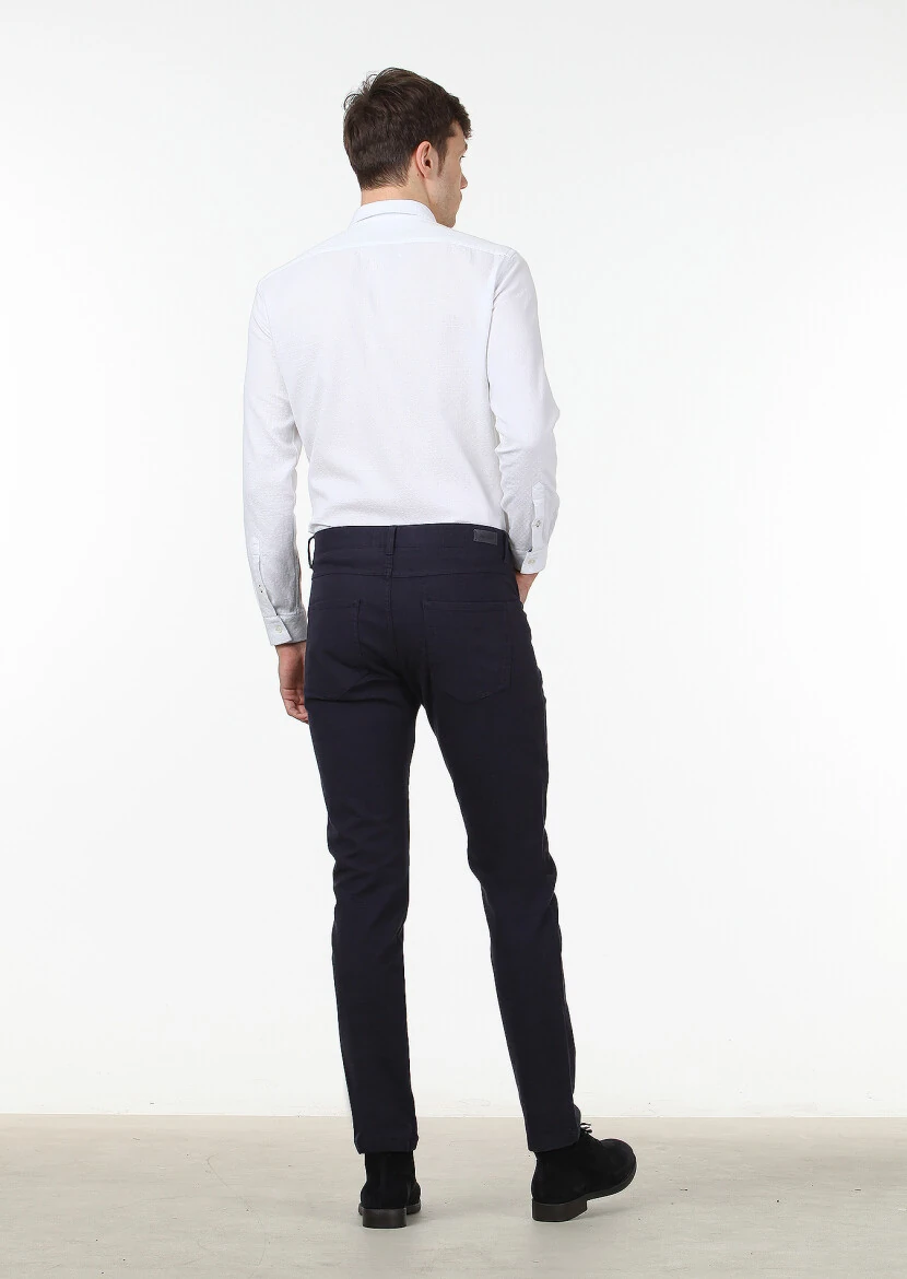 Lacivert Düz Dokuma Slim Fit Casual Pamuk Karışımlı Pantolon - 4