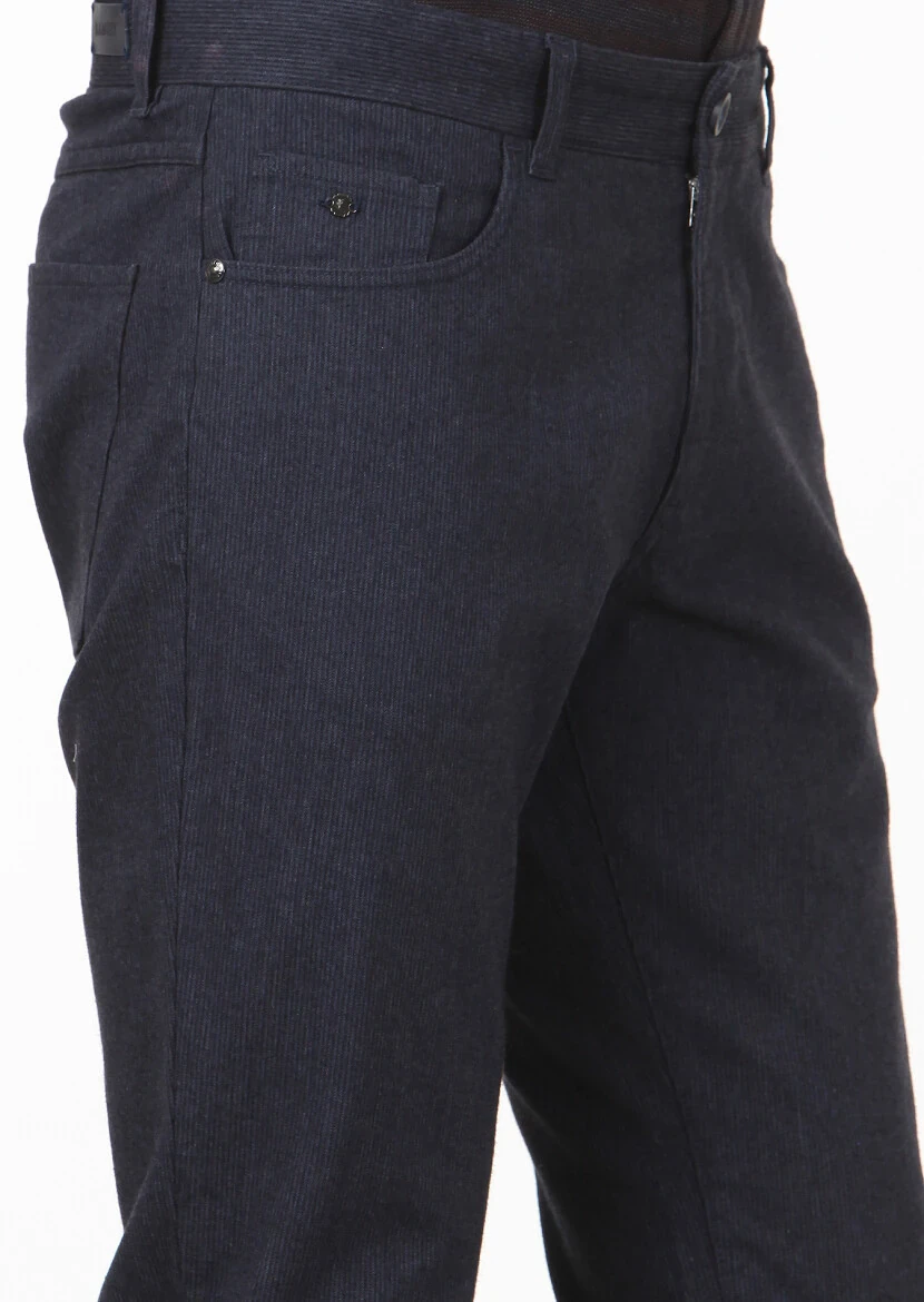 Lacivert Düz Dokuma Slim Fit Casual Pamuk Karışımlı Pantolon - 3