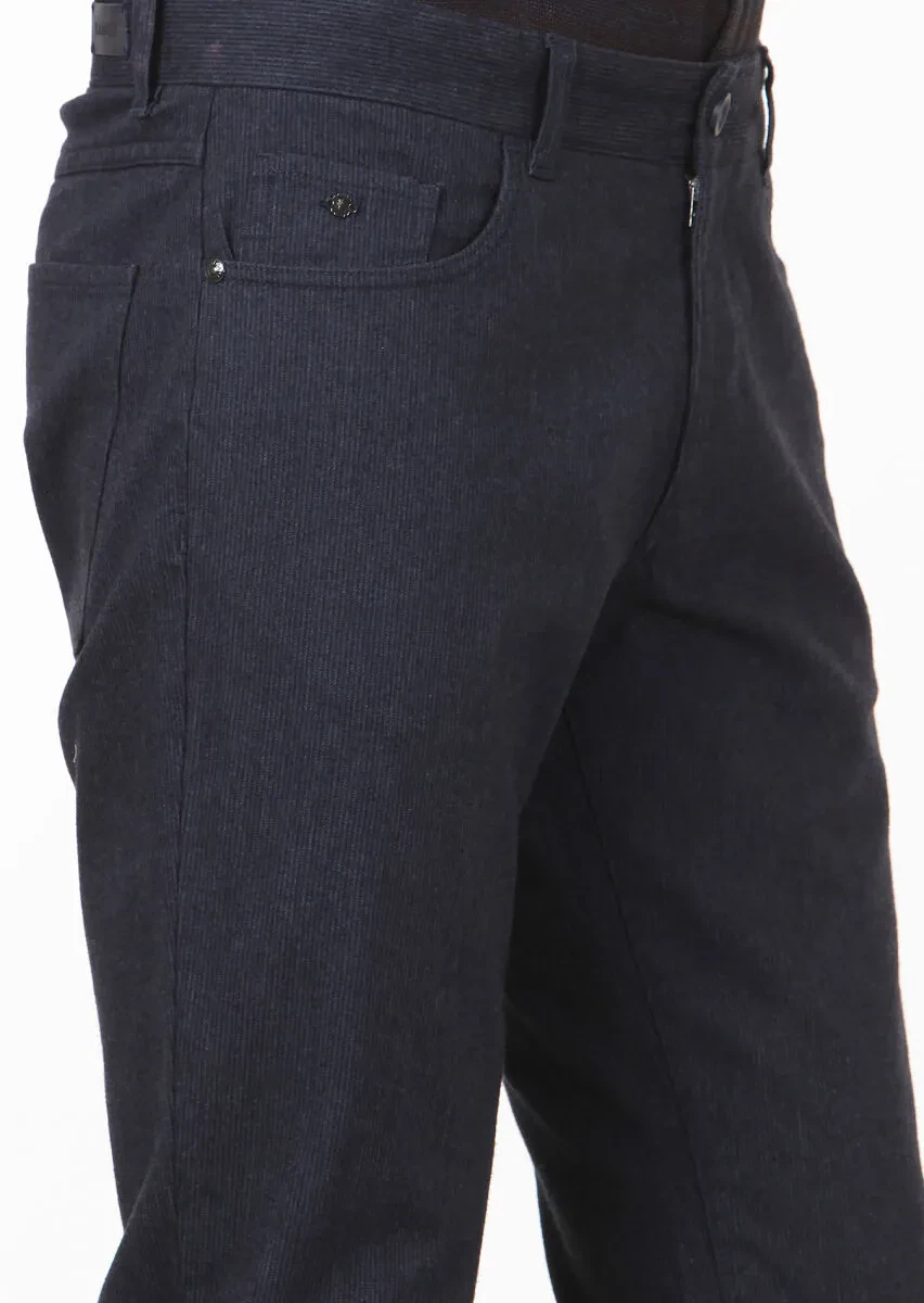 Lacivert Düz Dokuma Slim Fit Casual Pamuk Karışımlı Pantolon - 3