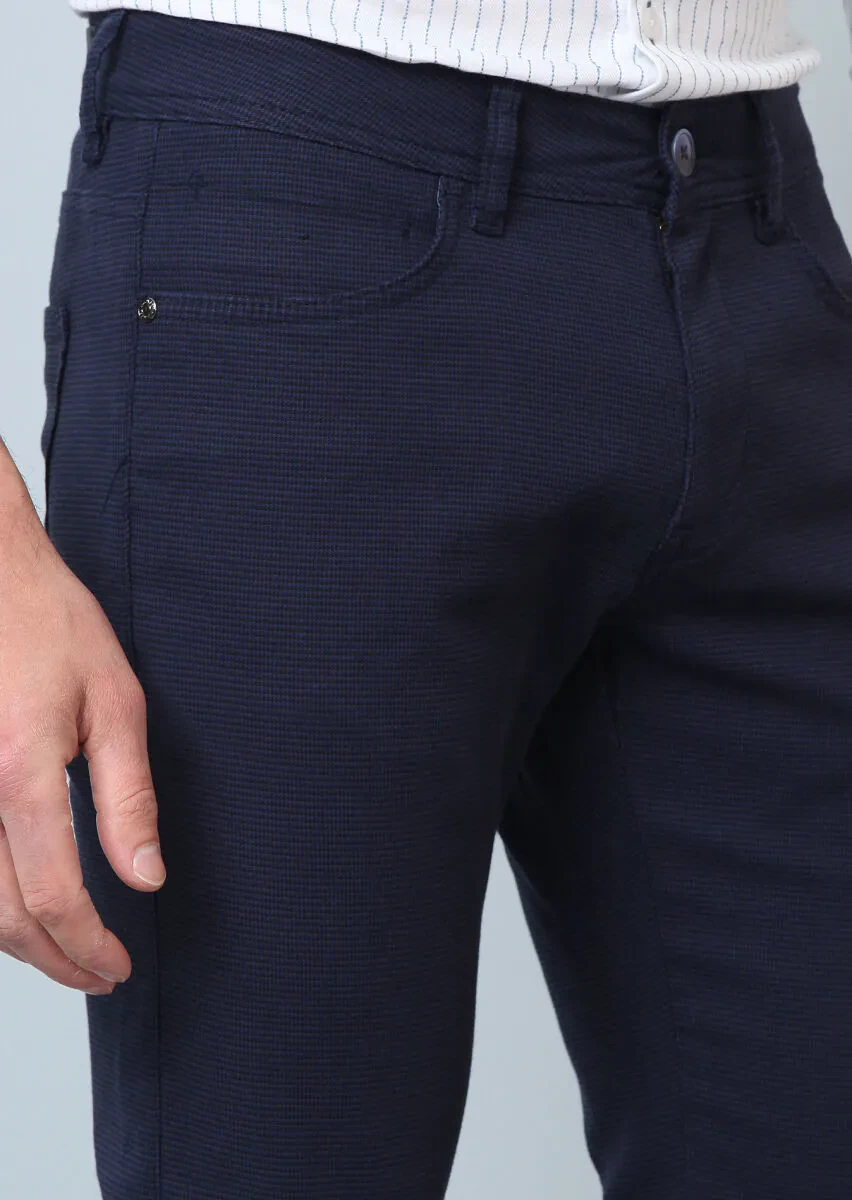 Lacivert Düz Dokuma Slim Fit Casual Pamuk Karışımlı Pantolon - 1