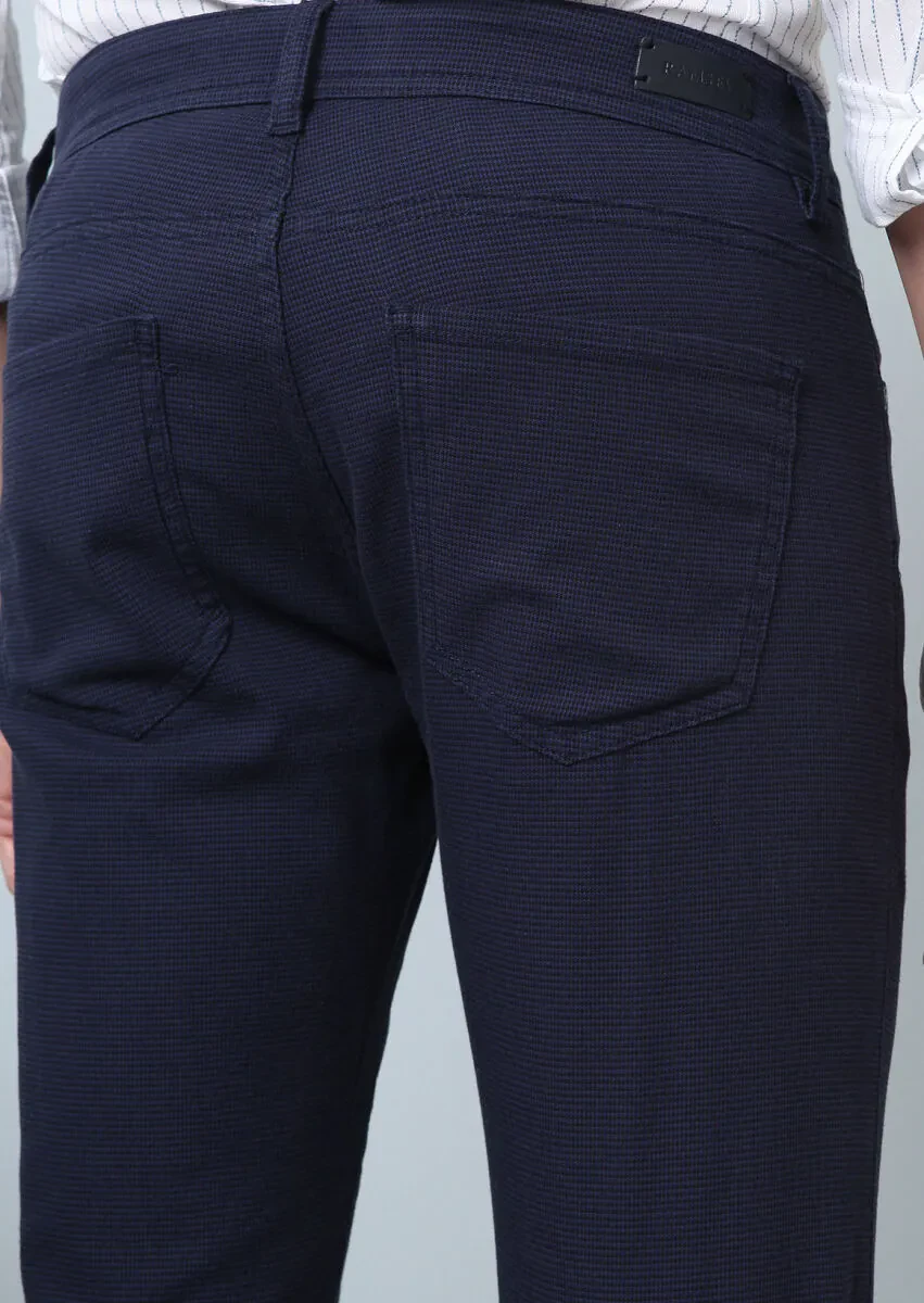 Lacivert Düz Dokuma Slim Fit Casual Pamuk Karışımlı Pantolon - 3