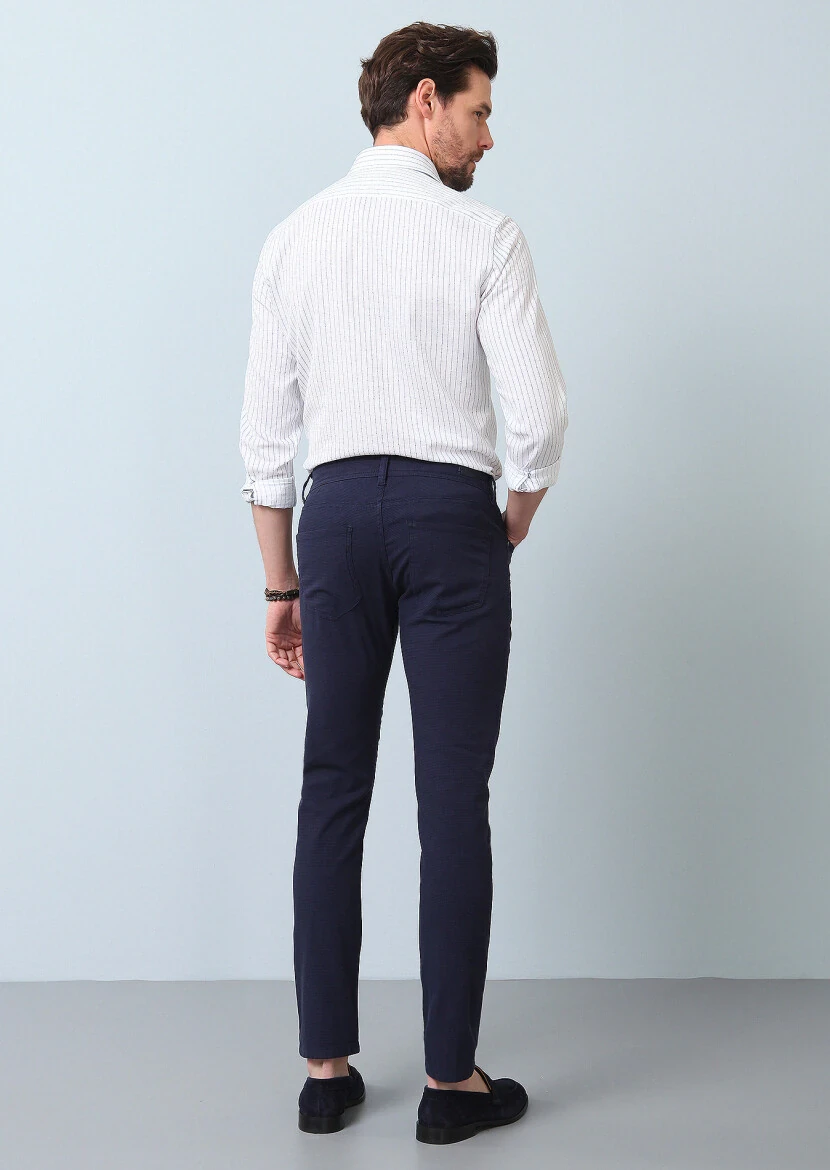 Lacivert Düz Dokuma Slim Fit Casual Pamuk Karışımlı Pantolon - 5