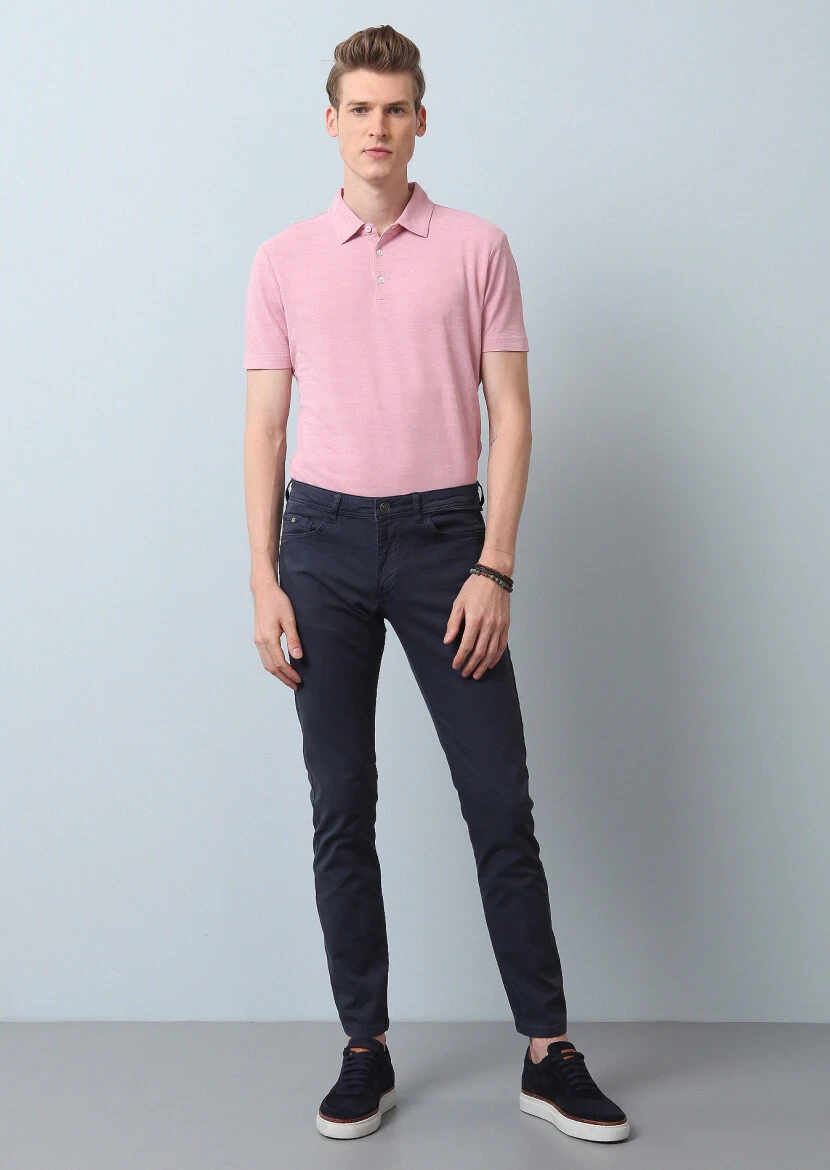 Lacivert Düz Dokuma Slim Fit Casual Pamuk Karışımlı Pantolon - 1