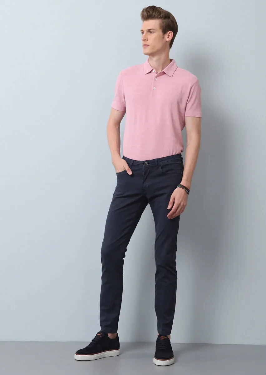 Lacivert Düz Dokuma Slim Fit Casual Pamuk Karışımlı Pantolon - 2